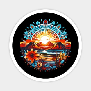 Native American Art Style Sunrise River Magnet